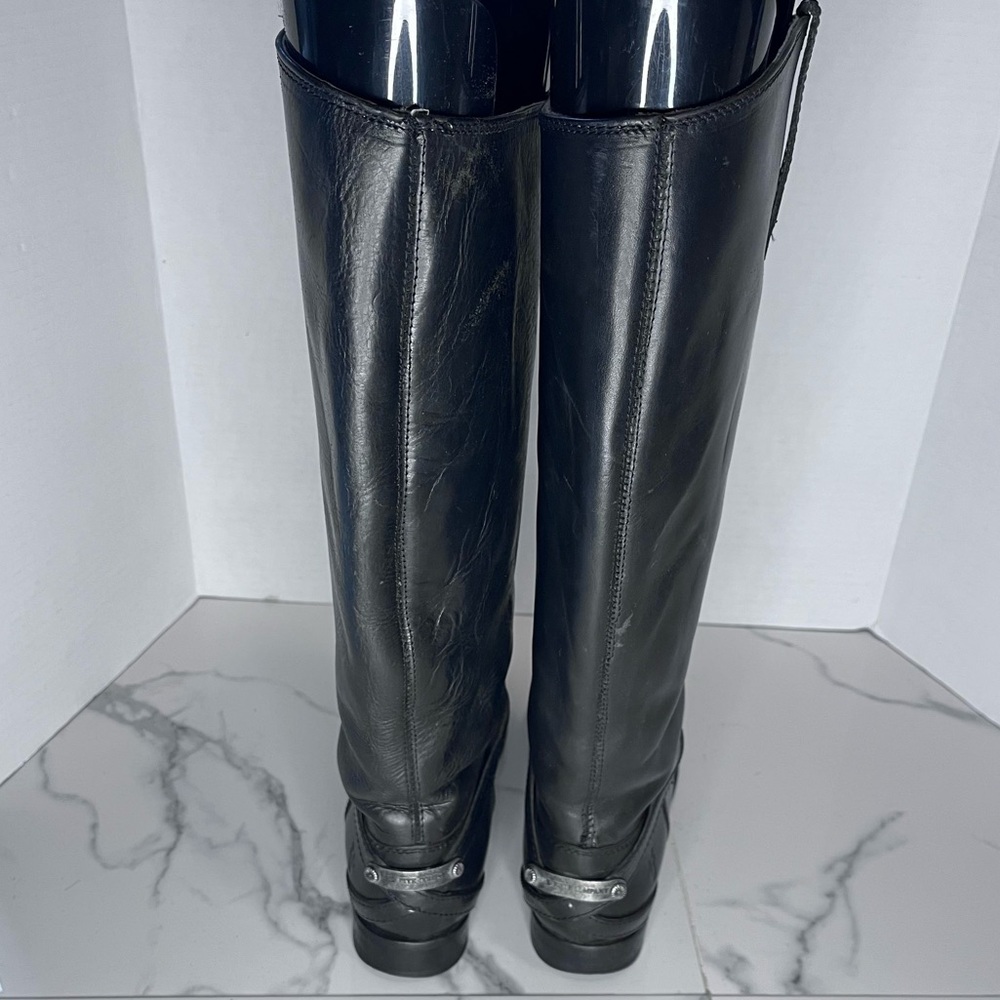 Frye Lindsay Plate Tall Boots Black Leather Size 7 Classic Moto Equestrian - Picture 4 of 10